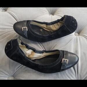TOD'S Ballerina Black Suede Silver Buckle Ballet Flat Womens Shoes 38.5 8.5 $450